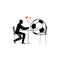 Lover Soccer. football ball and guy in cafe. Lovers in restaurant. Romantic date. Love sport play game