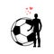 Lover Soccer. Man and football ball. love sport game. Lovers embrace. Romantic date