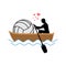 Lover Volleyball. Guy and ball ride in boat. Lovers of sailing.