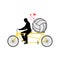 Lover Volleyball. Guy and football ball on tandem. Lovers of cycling. Man rolls bicycle. Joint walk on street. Romantic date. Lo