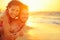 Lovers couple in love having fun on beach portrait