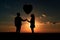 Lovers couple silhouettes with heart shape balloon. Generative AI