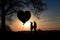 Lovers couple silhouettes with heart shape balloon. Generative AI