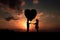 Lovers couple silhouettes with heart shape balloon. Generative AI