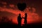 Lovers couple silhouettes with heart shape balloon. Generative AI