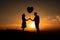 Lovers couple silhouettes with heart shape balloon. Generative AI