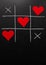 Lovers day concept. tic-tac-toe game where instead of zeroes are red hearts. on a black background. vertical orientation