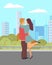 Lovers Embracing in City, Romantic Day Vector