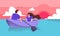 Lovers Guy with Girl Boating on Sea Cartoon Flat