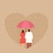 Lovers holding umbrella walking in rain