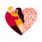 Lovers looking at each other and hugging. Heart shape. Happy Valentine`s Day. Couple in love. Cute characters