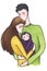 Lovers man woman with child family hugging illustration