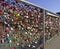 Lovers padlocks on a bridge handrail