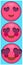 Lovers pink emoji with blue background. Three icons
