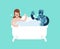 Lovers robot Bathing in bath. Loving couple cyborg and Girl. Romantic relationship. Love and robot illustration 8