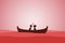 Lovers sit on a boat in the middle of the sea and have a sunset , paper art couple honeymoon , valentine day date , illustr