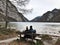 Lovers sitting on the bench at Lake Konigsee, Germany.