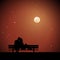 Lovers sitting on bench on moonlit night