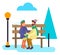 Lovers Sitting on Bench in Winter Park Vector