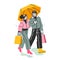 Lovers under the rain. Cute couple walking outdoor under umbrella