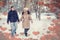 Lovers walking in winter snow- Smiling Couple in Winter Park valentines day