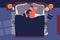 Lovers young people sleeping together. Man and woman couple in bed at night near window top view flat vector