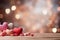 Loves ambiance, pink and red hearts on a light defocused wooden surface