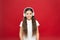 She loves the incredible sound of her headphones. Little girl listening to music. Cute small girl wearing stereo