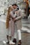 lovestory couple Love coat beige gray white bouquet of flowers tenderness feelings walk Hug date