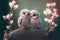 Lovey-dovey owls in love. Cute lovers two ducks close together. Generative AI