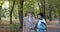 Lovey, retired family couple talking during a walk in the autumn park