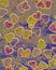 Lovey yellow pink hearts on violet yellow background