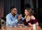 Loving African American Guy Sharing Dessert With His White Girfriend, Feeding Her