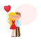 Loving couple, boy kissing pretty blond girl