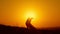 Loving couple - brave young man and beautiful girl stands on summer meadow at sunset and have hugs and kiss, silhouette