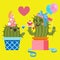 Loving couple of cactus at birthday party
