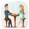 Loving couple in a cafe. Vector cartoon illustration