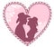 Loving couple in cowboy hats kissing in Rope frame heart decoration. Vector pink Happy Valentine day illustration for design