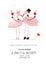 A loving couple of funny flamingos holding red hearts balloon. The concept of love. Wedding invitation. Valentine`s Day