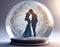 Loving couple inside romantic snow globe