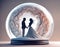 Loving couple inside romantic snow globe