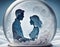 Loving couple inside romantic snow globe