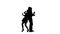 Loving couple kisses and dances together. Silhouette. White background. Slow motion