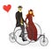 Loving couple riding on a bicycle isolated. Vector. -
