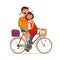 Loving couple riding on picnic by bicycle. Cartoon vector illustration