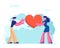 Loving Couple Share Huge Red Heart to Each Other. Human Relations, Love, Romantic Dating. Male and Female Character Spending Time
