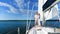 Loving Couple Standing On Yacht Enjoying Romantic Sailboat Tour, Panorama