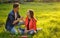 Loving couple of teenagers. Picnic