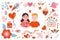 Loving couple and various romantic objects around, cartoon style. Valentine's Day concept. Trendy vector