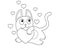 Loving, dreamy cat with hearts. Funny kitten hugs a big heart surrounded by small hearts - vector linear picture for coloring for